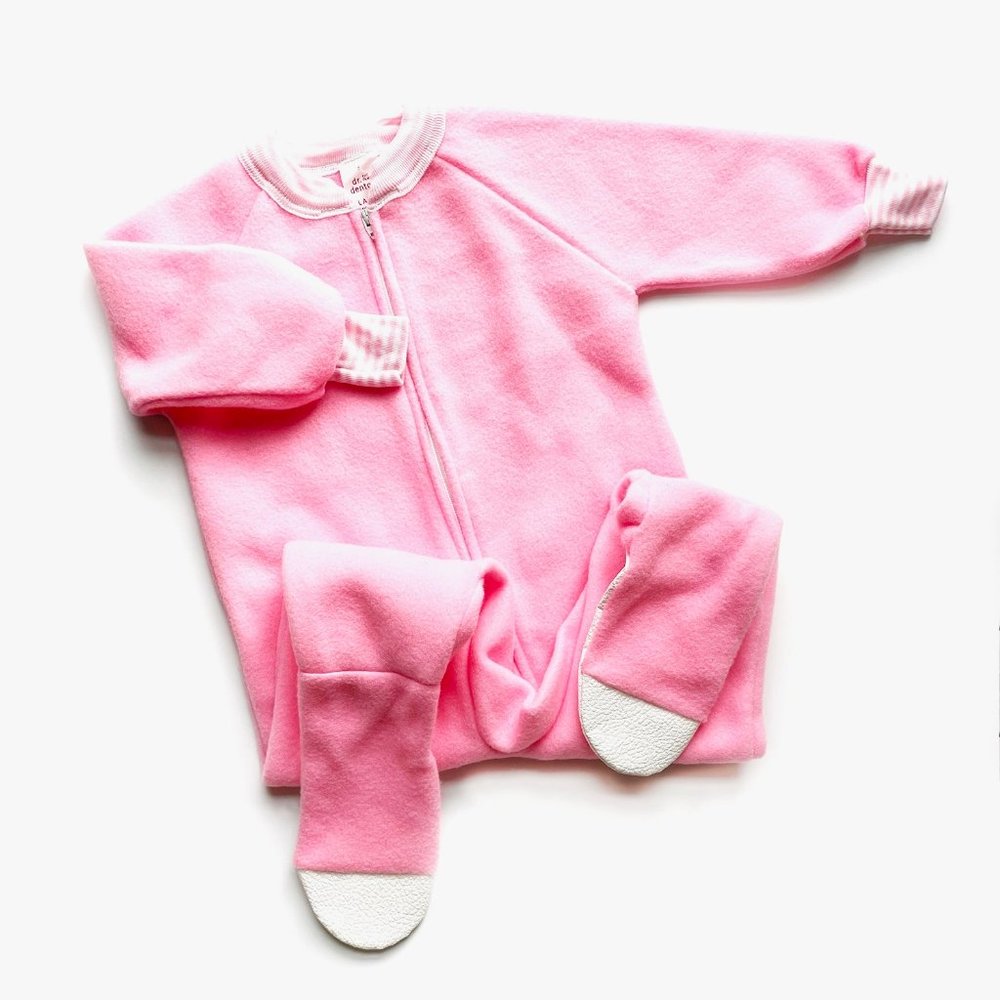 VINTAGE Dr. Denton's Bright Pink Cozy Footed Onesie | Zip-Up | NWOT